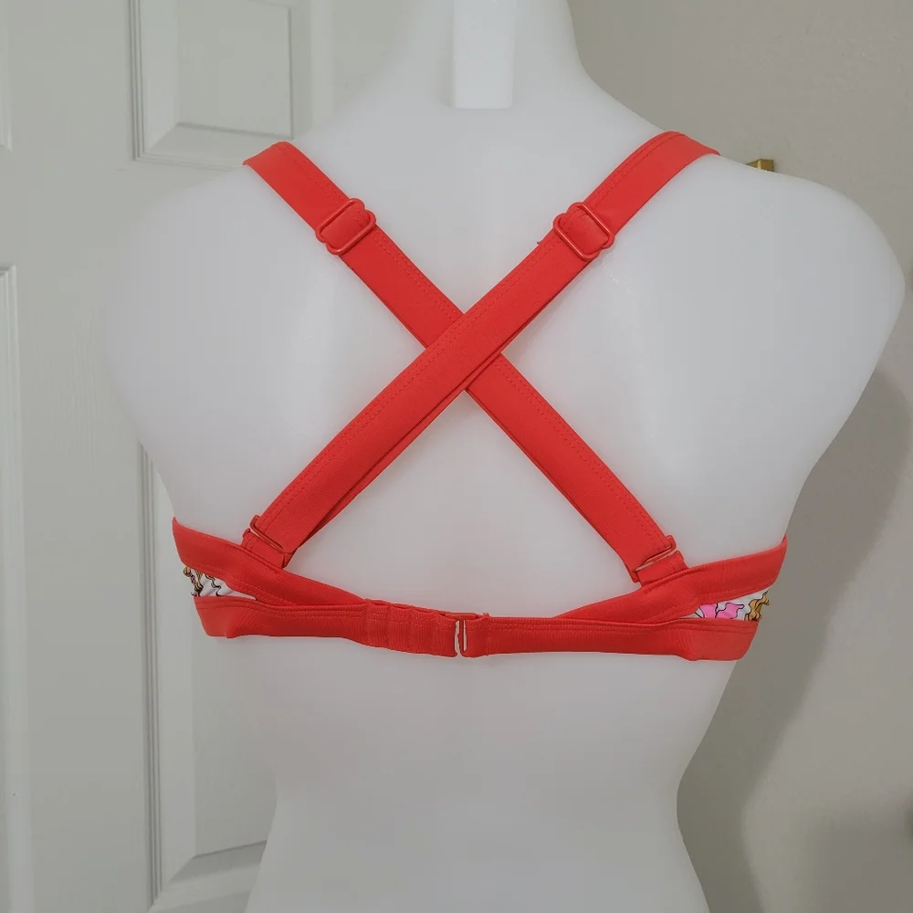 Xhilaration Boho Bikini Top Orange Vintage Flowers Cross Straps D/DD EUC - Picture 7 of 15